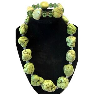 Lime Green Turquoise Necklace Chunky Bold Statement Southwestern 20" Bracelet